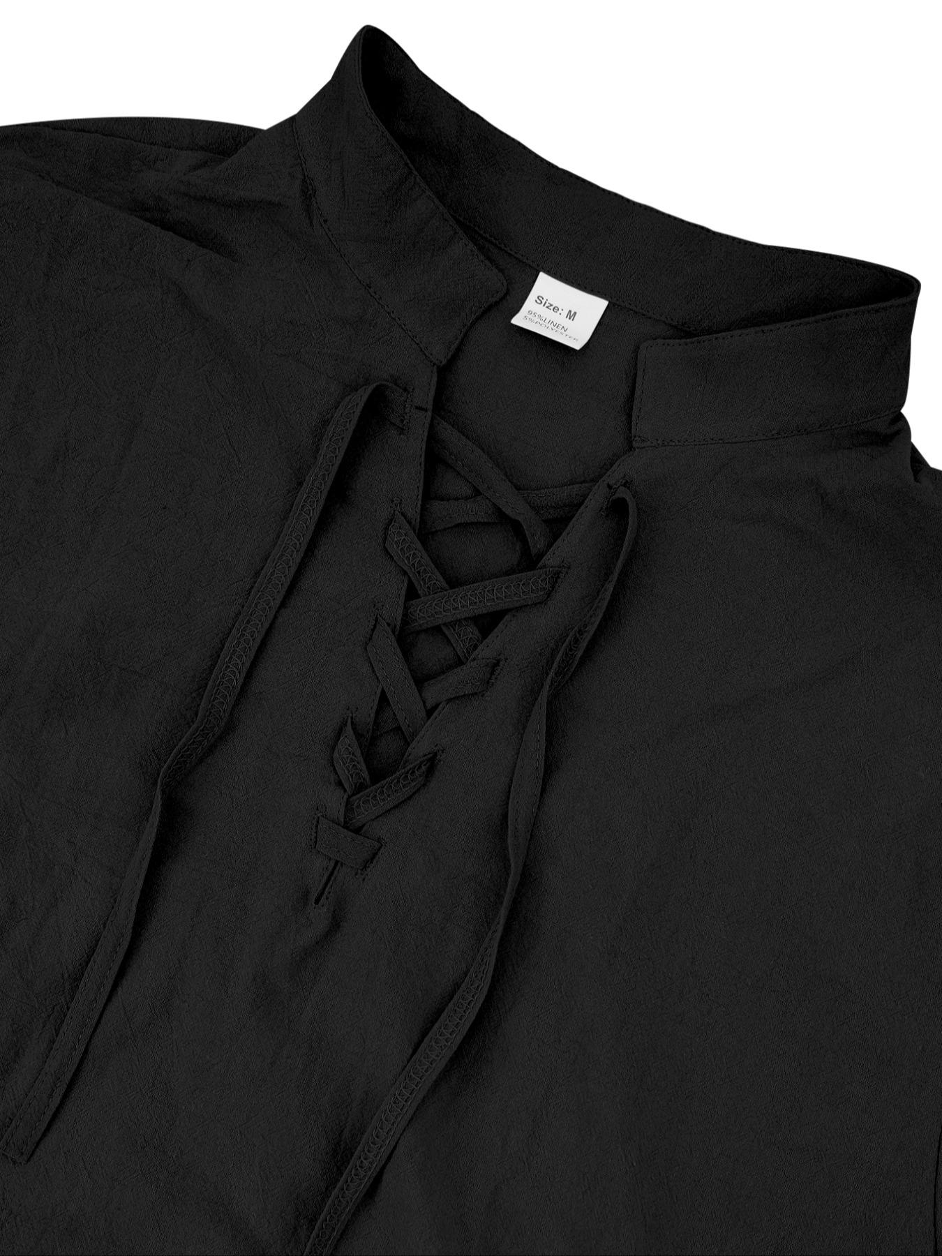 Men's Lace-Up Linen Casual Shirt