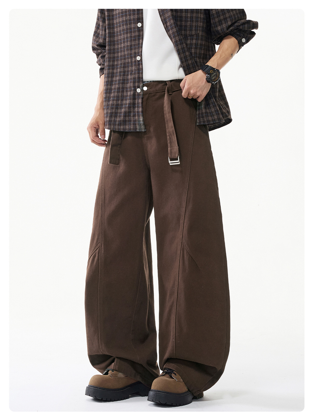 Wide Leg Belted Casual Pants