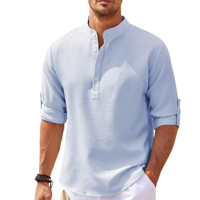 Men's Waffle Henley Roll-Sleeve Shirt