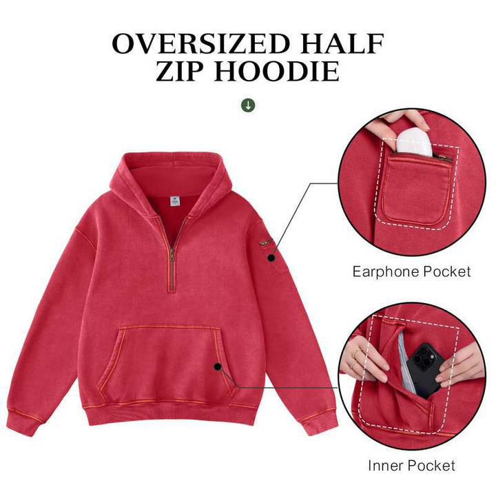 Vintage Half-Zip Hooded Pullover