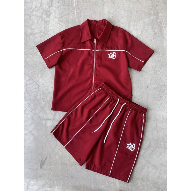 Star Print Zip Shirt &amp; Shorts Set