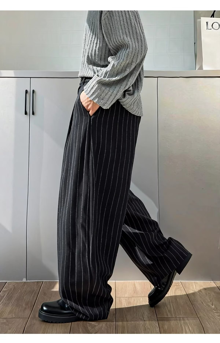 Striped Loose-Fit Business Dress Pants