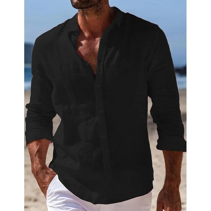 Relaxed Linen-Look Button-Up Shirt