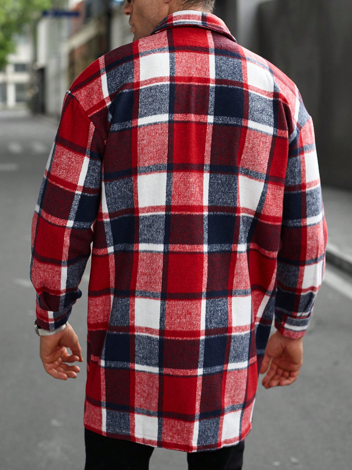 Plaid Lapel Loose-Fit Long Trench Coat