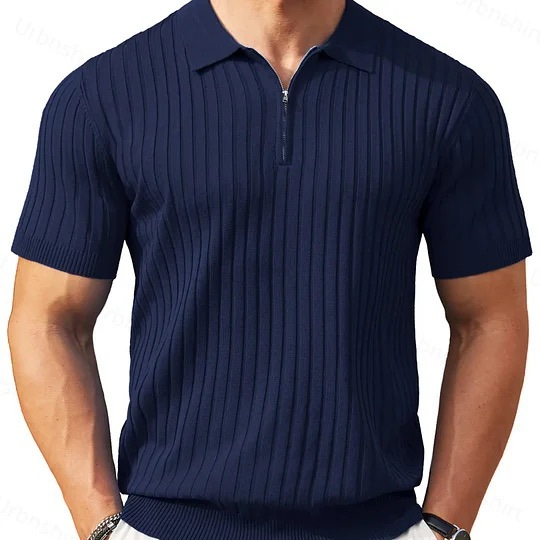 Short-Sleeve Ribbed Quarter-Zip Polo
