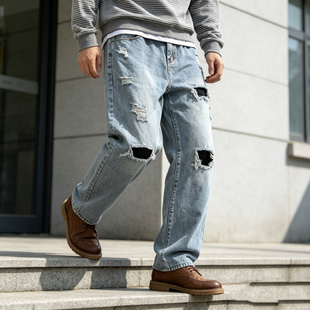 Men's Distressed Baggy Denim Jeans