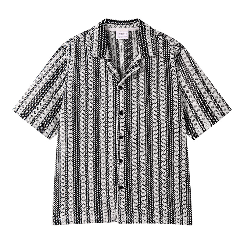 Men's Textured Knit Camp Collar Shirt