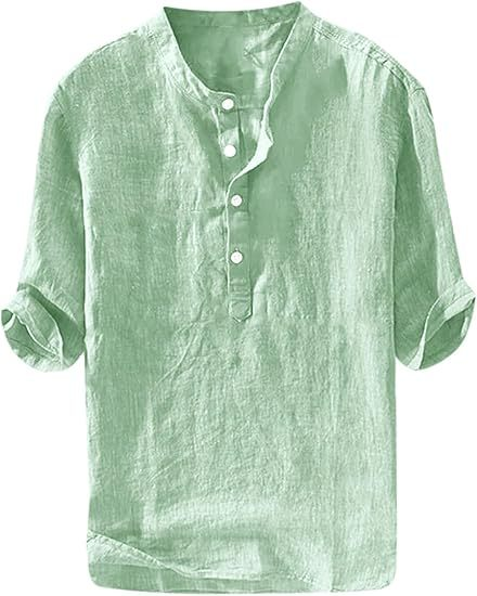 Men's Cotton Linen Henley Shirt