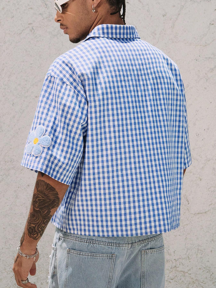 Floral Embroidered Plaid Button-Up Shirt