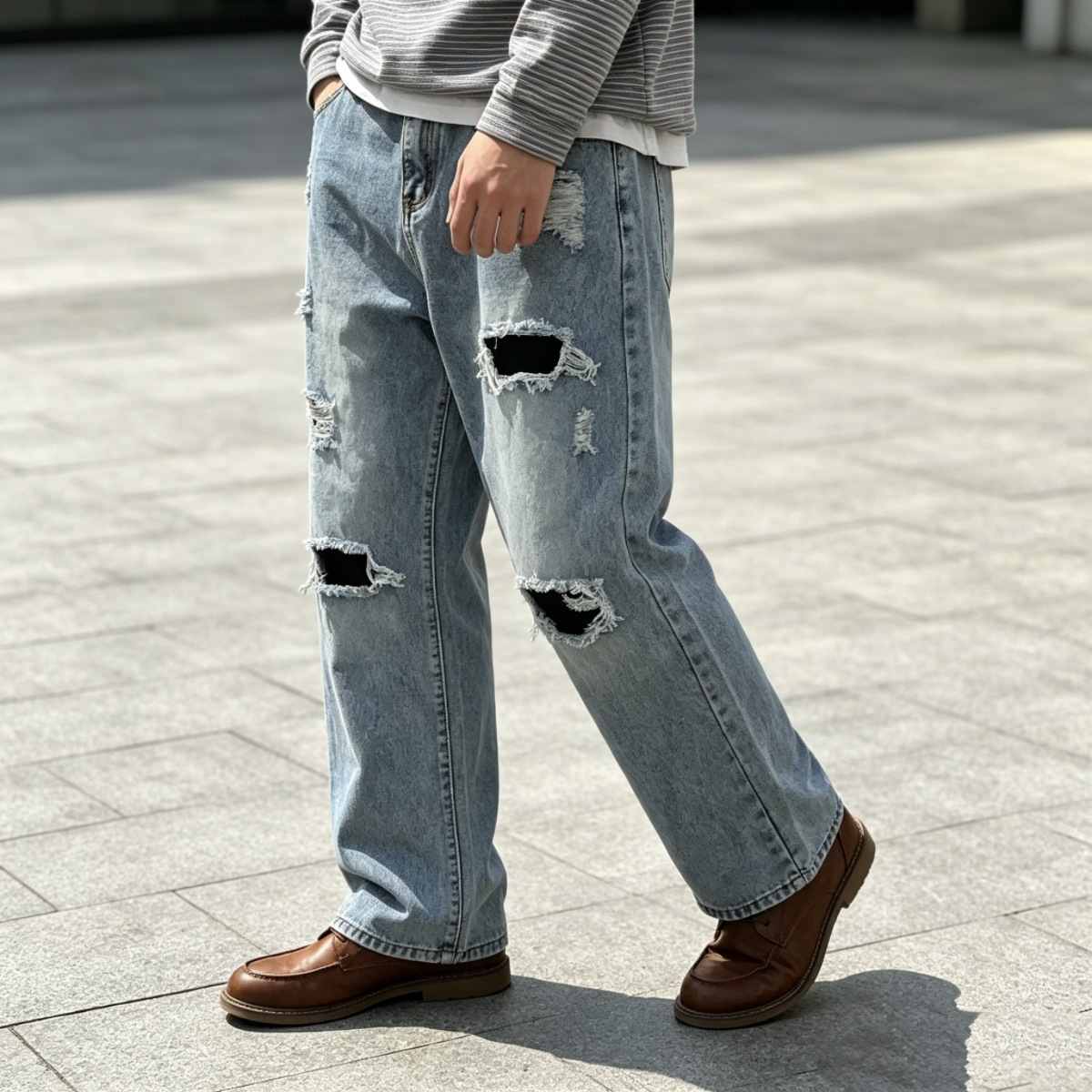 Men's Distressed Baggy Denim Jeans