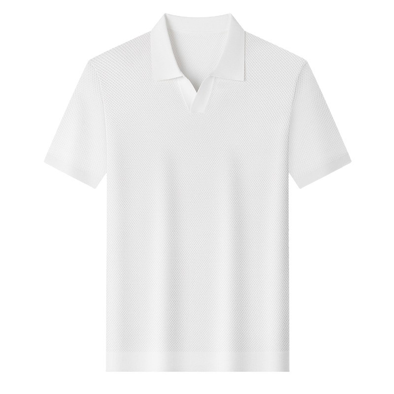Textured V-Neck Knit Polo Shirt