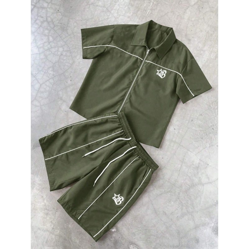 Star Print Zip Shirt &amp; Shorts Set