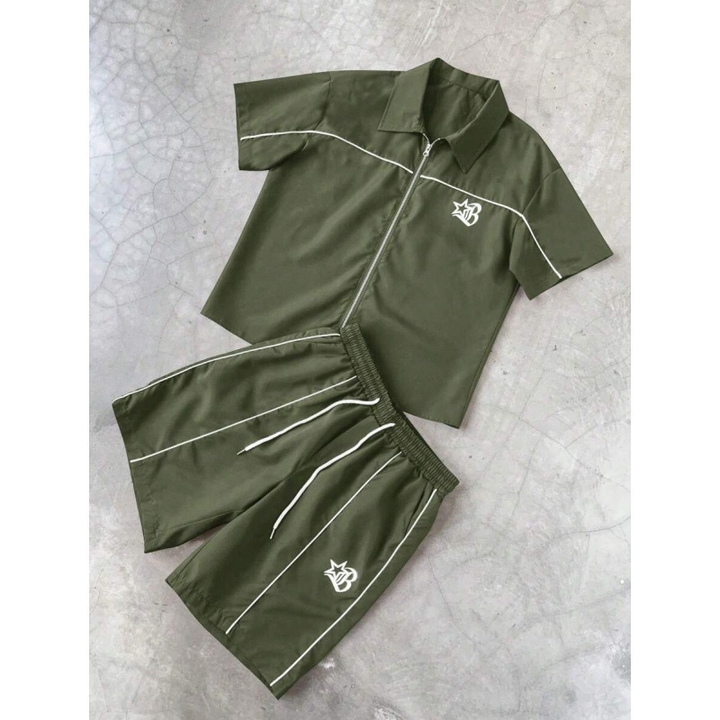 Star Print Zip Shirt &amp; Shorts Set
