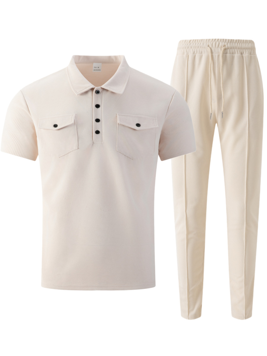 Men's Waffle Textured Polo & Pants Set