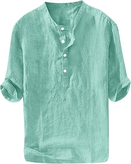 Men's Cotton Linen Henley Shirt
