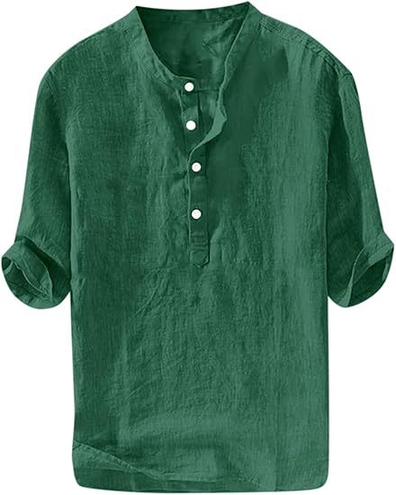 Men's Cotton Linen Henley Shirt