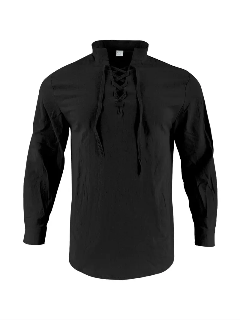 Men's Lace-Up Linen Casual Shirt