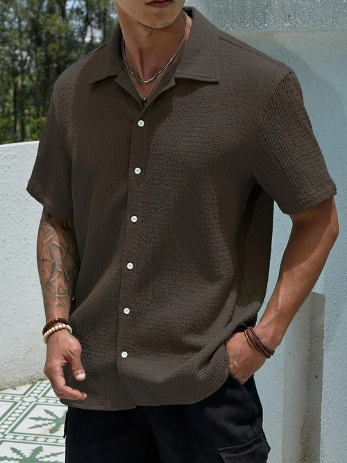Men's Textured Button Front Neckline Shirt
