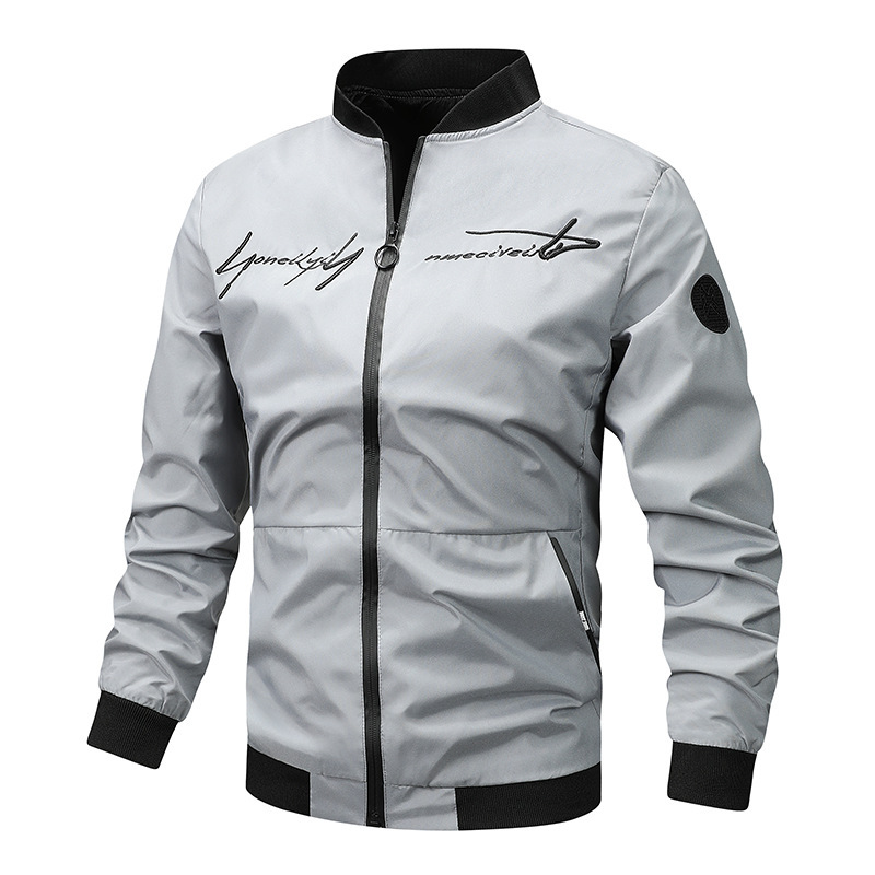 Embroidered Stand Collar Bomber Jacket