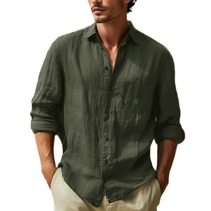 Relaxed Linen-Look Button-Up Shirt
