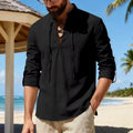 Men's Lace-Up Linen Casual Shirt