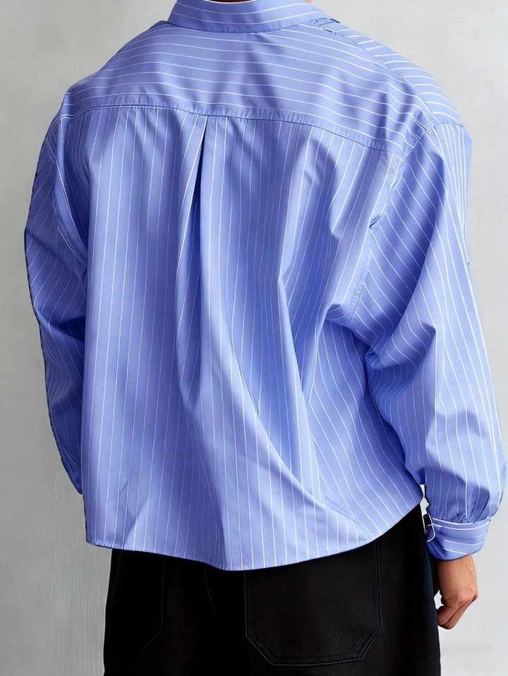 Striped Cropped Button-Up Shirt