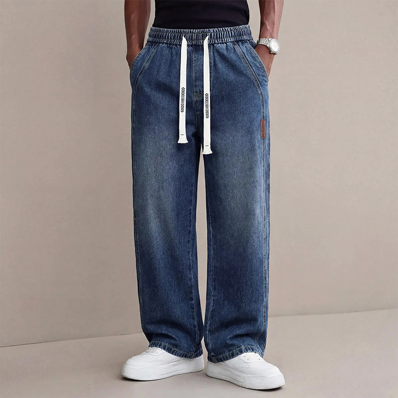 Men's Wide-Leg Drawstring Denim Pants