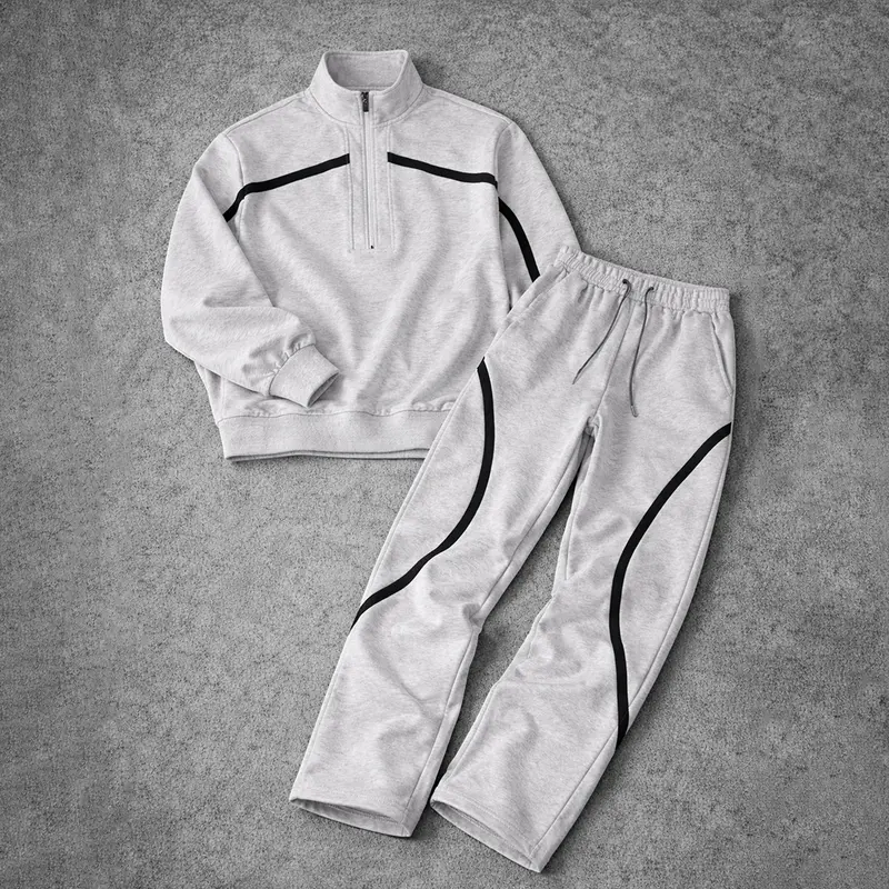Printed Half-Zip Streetwear Pants Set