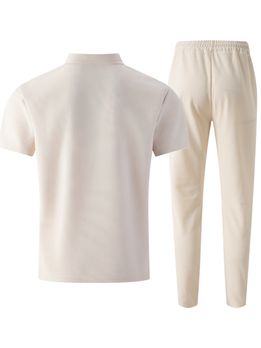 Men's Waffle Textured Polo & Pants Set