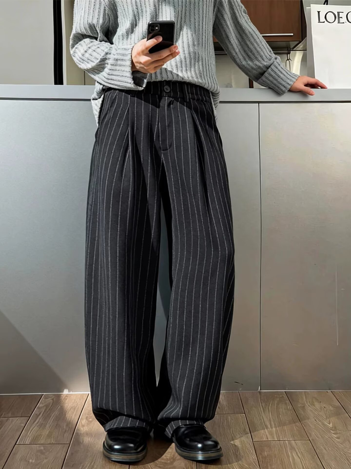 Striped Loose-Fit Business Dress Pants